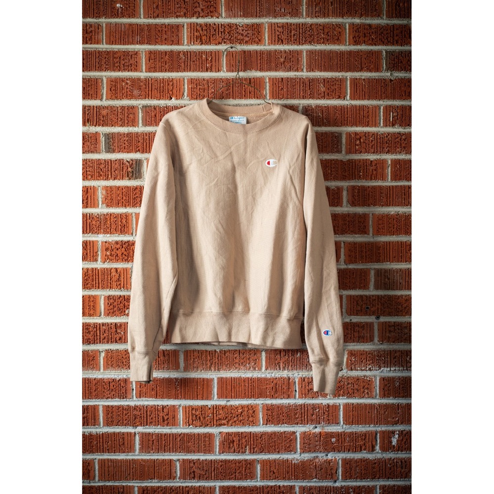 Champion Reverse Weave Sweatshirt Tan Beige Crewneck XS GF569 Embroidered Logo